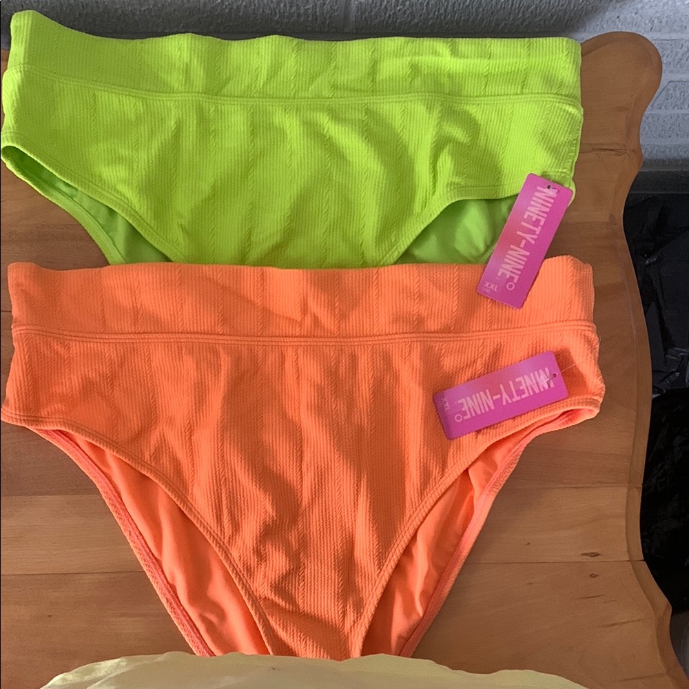 Ninety-Nine° Juniors' Lot of 2 Hi Waist Leg Swim Bottoms XXL Neon Green Orange